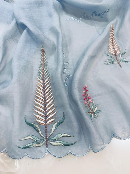 Mul chanderi semi-stitched kurta & dupatta set