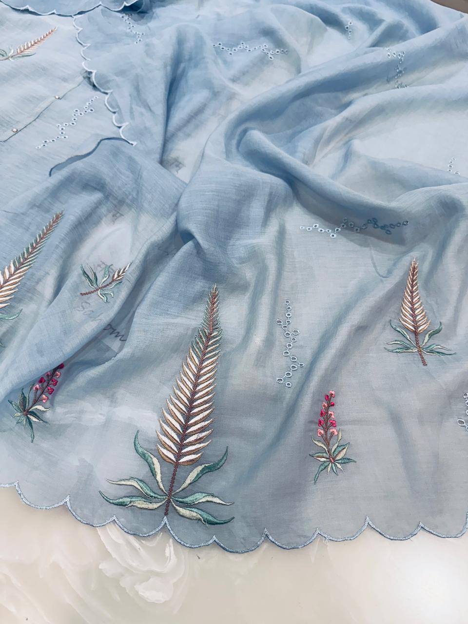 Mul chanderi semi-stitched kurta & dupatta set