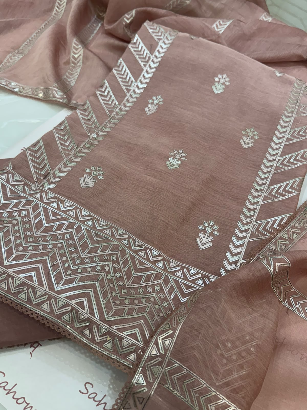 Pure Mul Chanderi Laser Appliqué Cut Work Kurta Set with Dupatta & Plain Lower