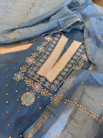 Pure Mul Chanderi Kurta Set with Handcrafted Mukaish, Pitta & Nalki Work