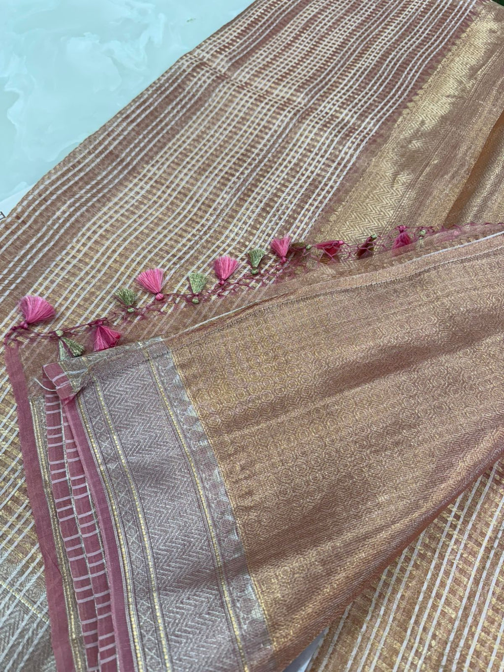 Nayantara Rose Gold Tissue Saree
