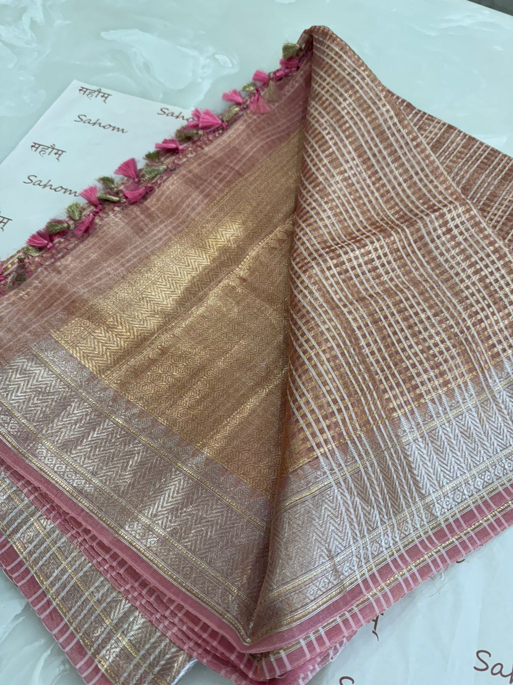 Nayantara Rose Gold Tissue Saree