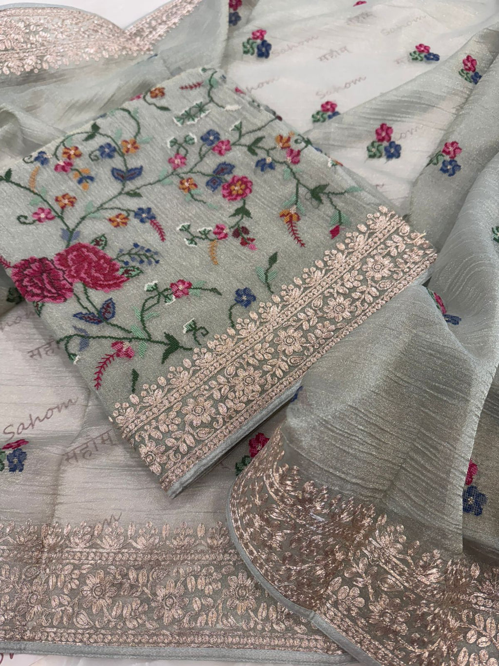Pure Crushed Tissue Kurta with Dupatta and Lower