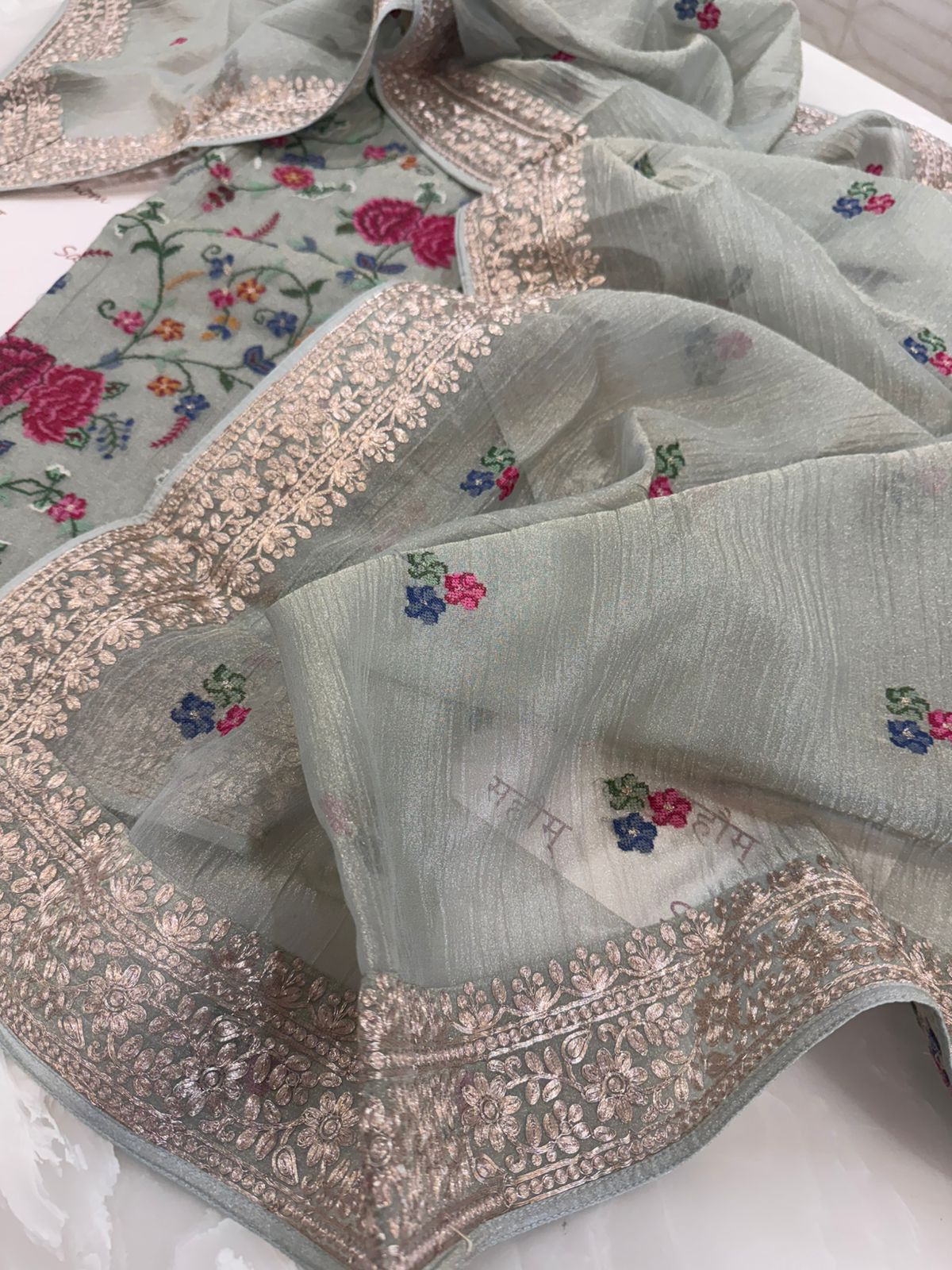 Pure Crushed Tissue Kurta with Dupatta and Lower