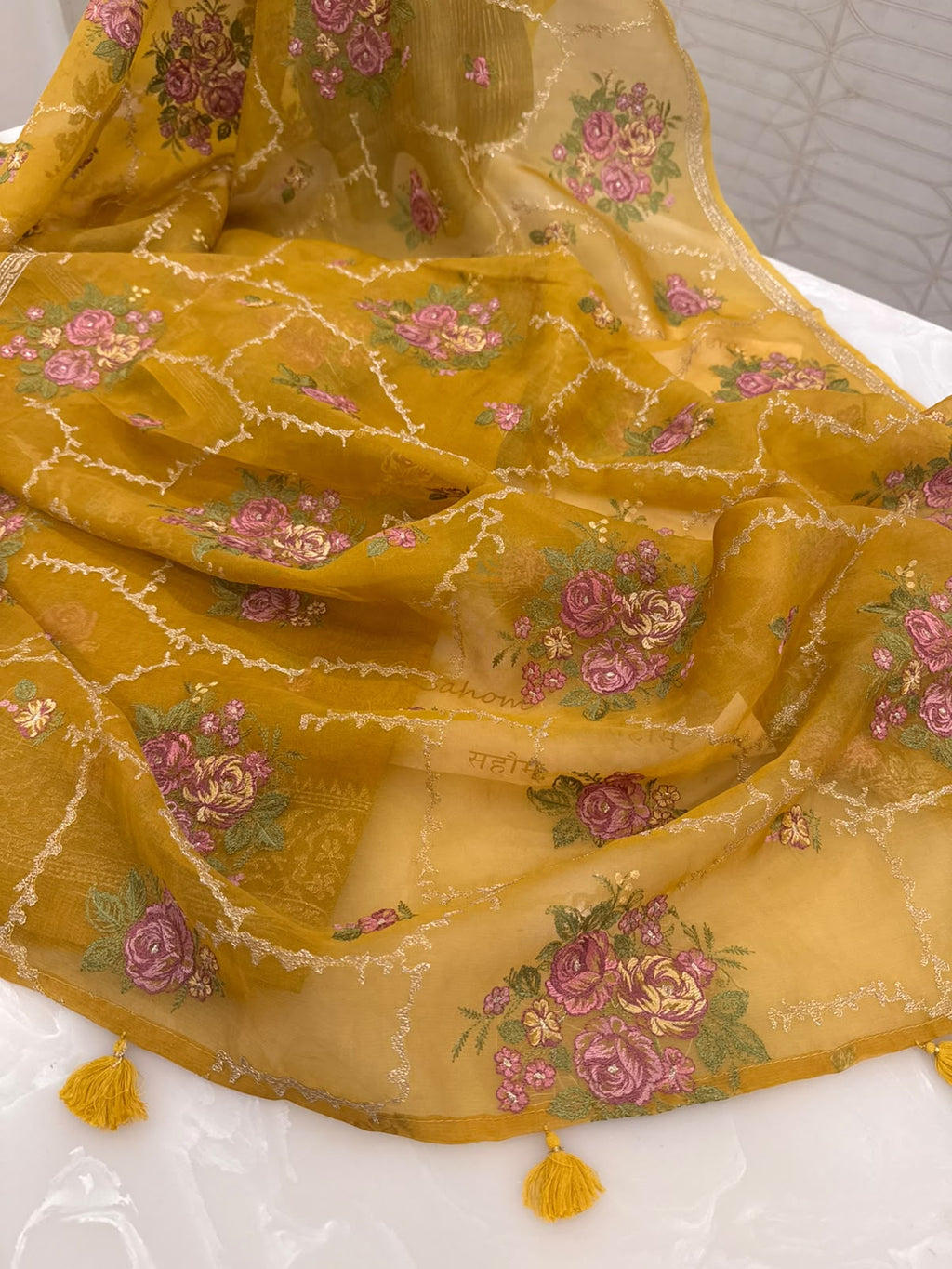 Elegant Parsi Embroidered Organza Suit Set