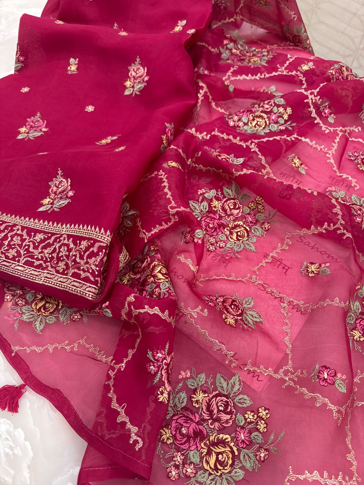 Elegant Parsi Embroidered Organza Suit Set