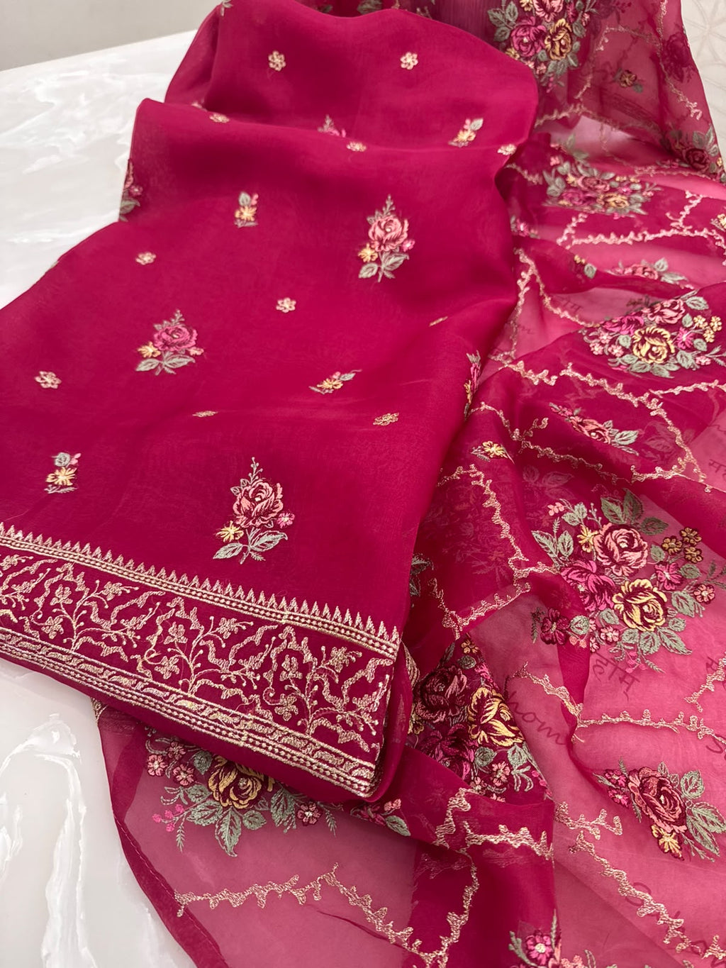 Elegant Parsi Embroidered Organza Suit Set