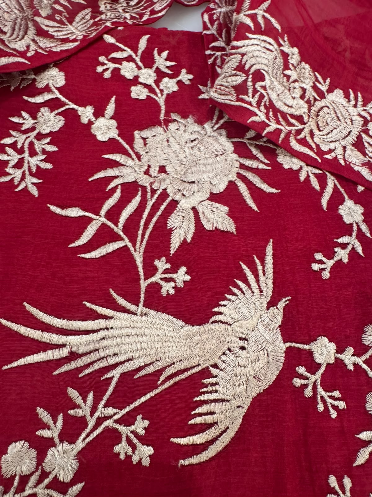 Pure Mul Chanderi Parsi Work Embroidered Suit Set – Red Navratri Collection