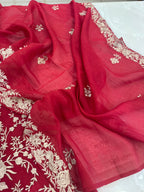Pure Mul Chanderi Parsi Work Embroidered Suit Set – Red Navratri Collection
