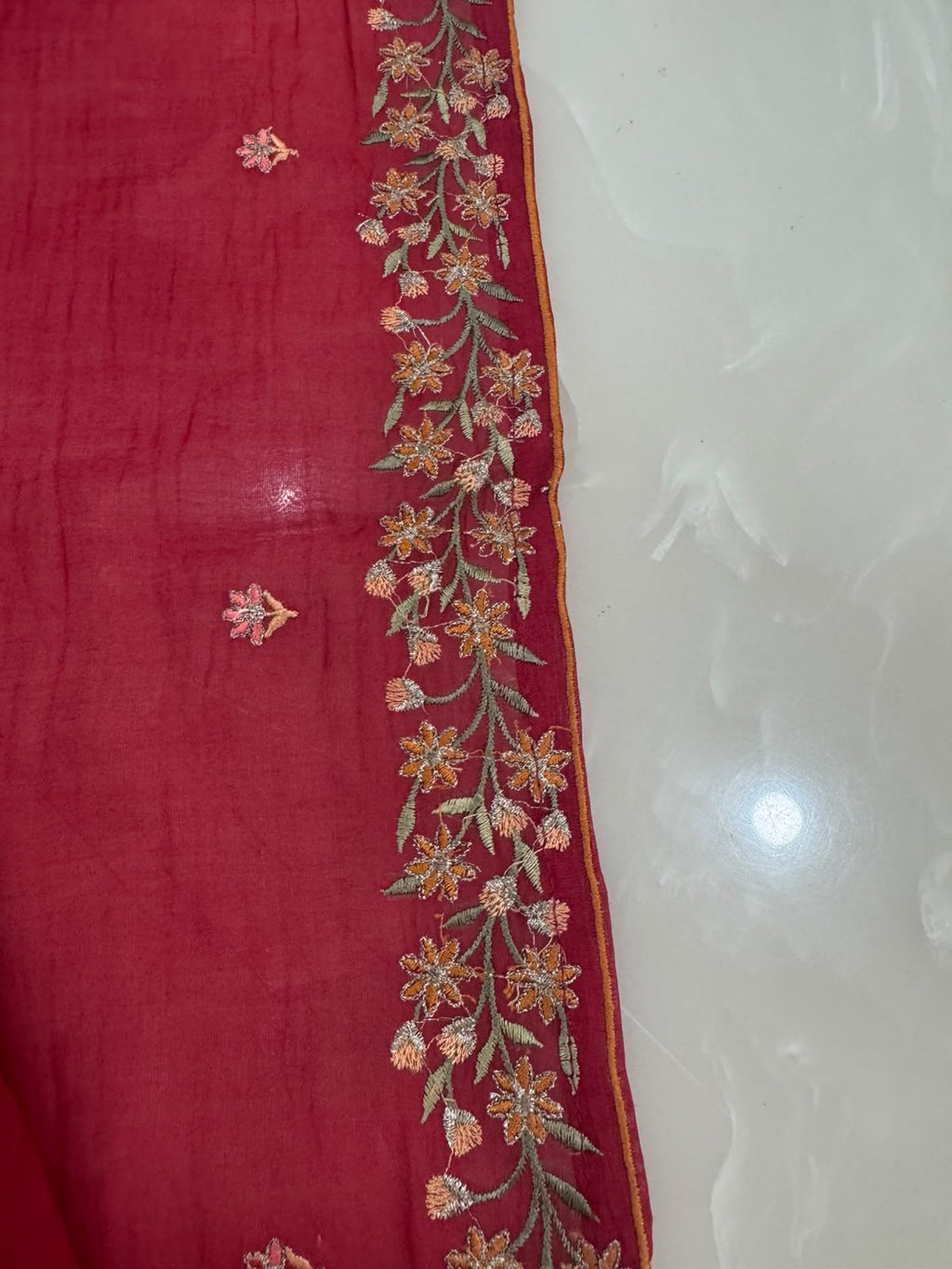 Pure Mul Chanderi Kashmiri Work Embroidered Suit Set – Red