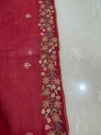 Pure Mul Chanderi Kashmiri Work Embroidered Suit Set – Red