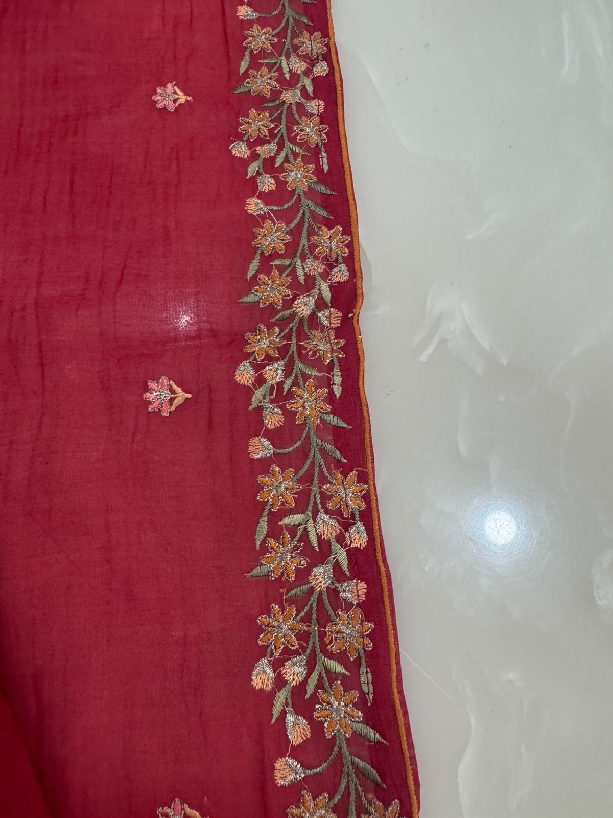 Pure Mul Chanderi Kashmiri Work Embroidered Suit Set – Red