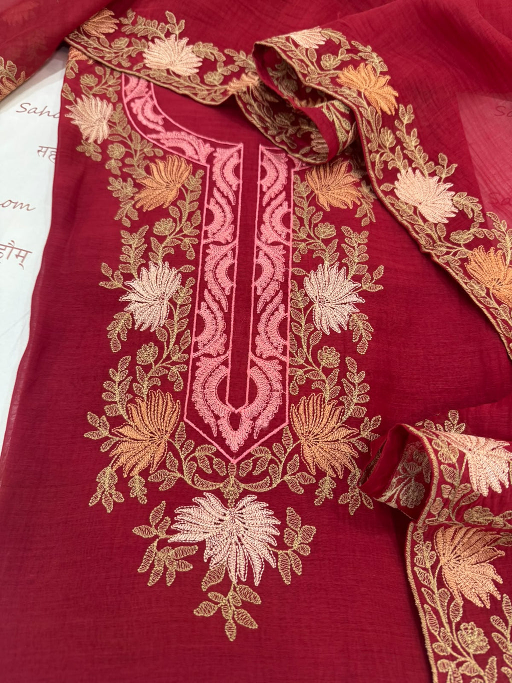 Pure Mul Chanderi Kashmiri Work Embroidered Suit Set