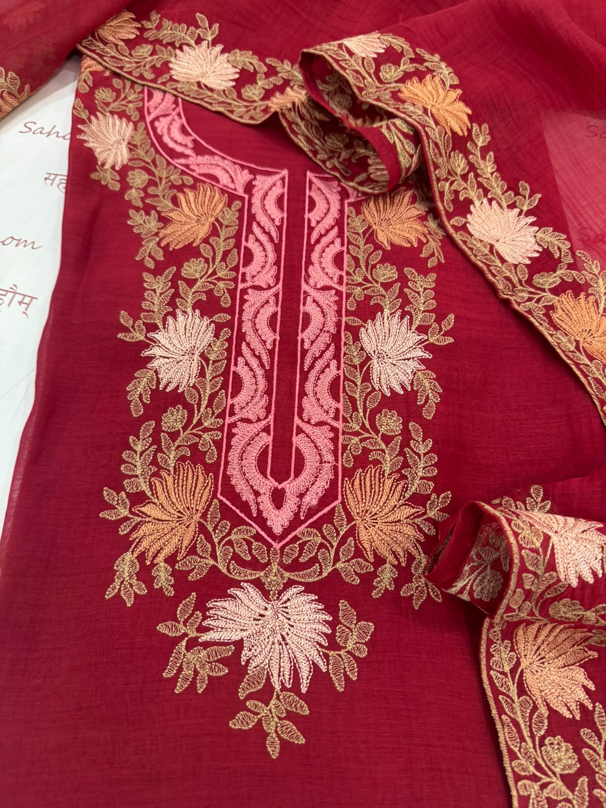 Pure Mul Chanderi Kashmiri Work Embroidered Suit Set