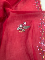 Pure Mul Chanderi Thread Work Embroidered Suit Set – Red