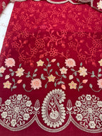 Pure Mul Chanderi Parsi Work Embroidered Red Suit Set