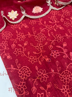 Pure Mul Chanderi Parsi Work Embroidered Red Suit Set