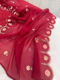 Pure Mul Chanderi Parsi Work Embroidered Red Suit Set
