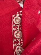 Pure Mul Chanderi Thread Work Embroidered Suit Set – Red