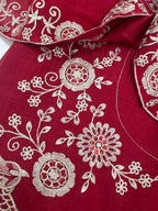 Pure Mul Chanderi Thread Work Embroidered Suit Set – Red
