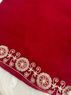 Pure Mul Chanderi Thread Work Embroidered Suit Set – Red