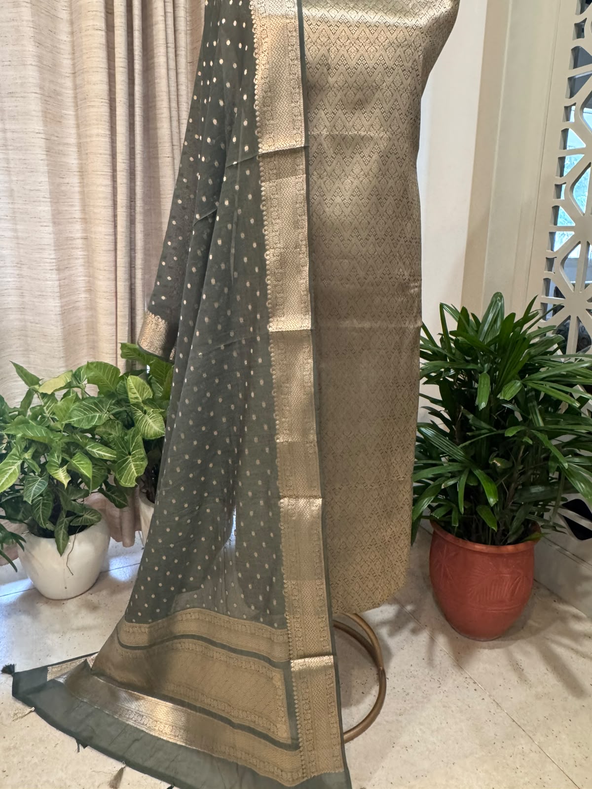 Pure Mul Chanderi Banarsi Woven Suit Set – Festive Collection