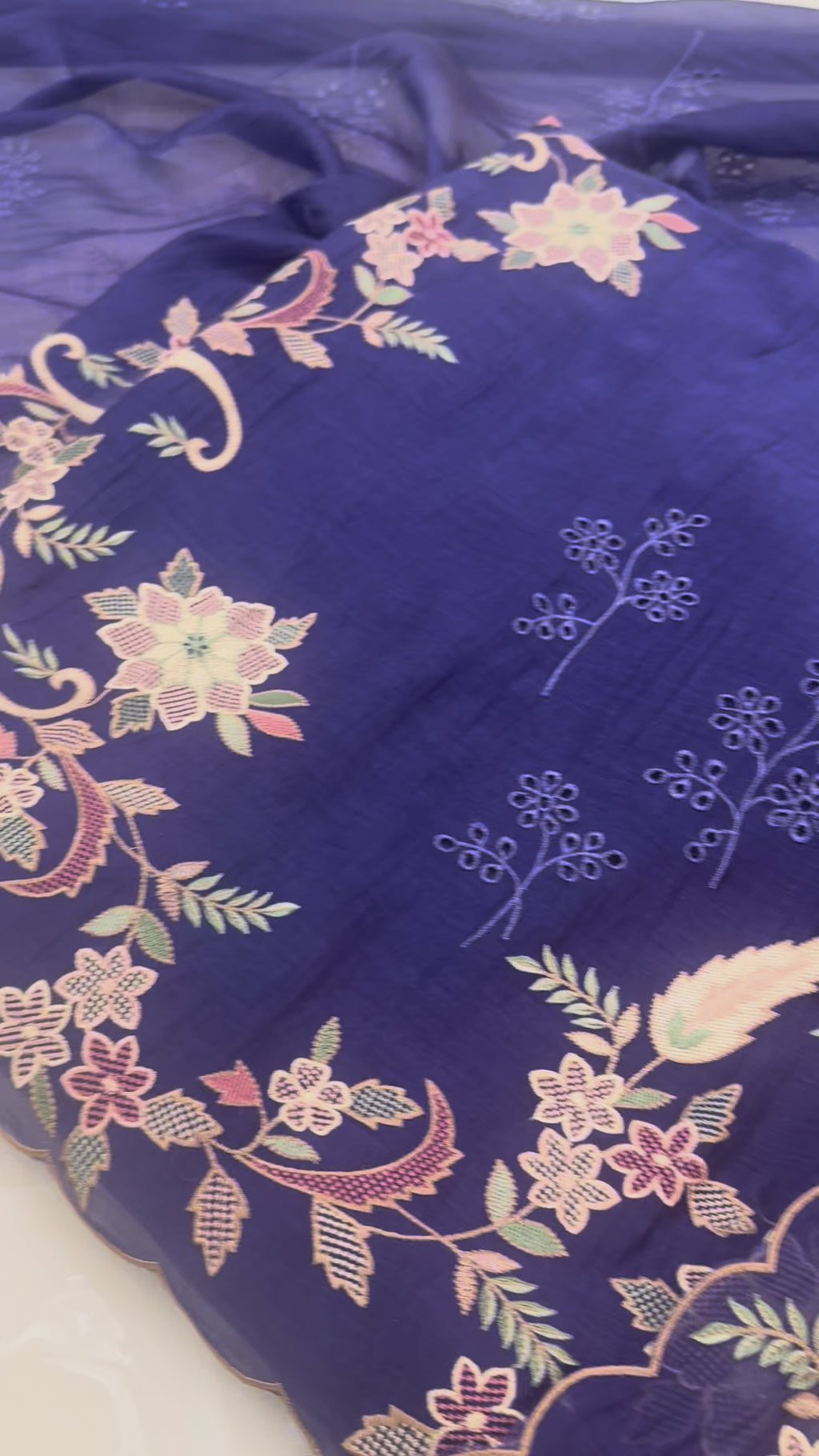 Pure Mul Chanderi Multicolour Embroidered Semi-Stitched Kurta Dupatta Set