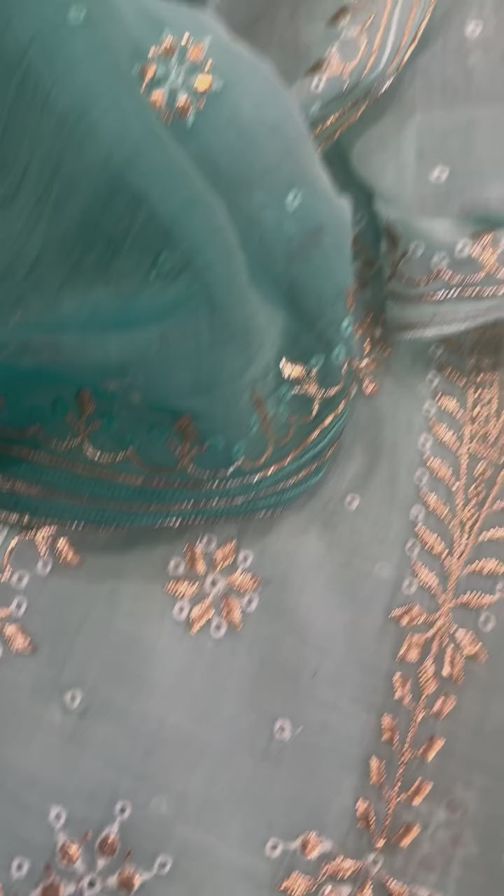 Ombre dyed mul chanderi kurta and dupatta having beautiful tilla and kaaviya work.