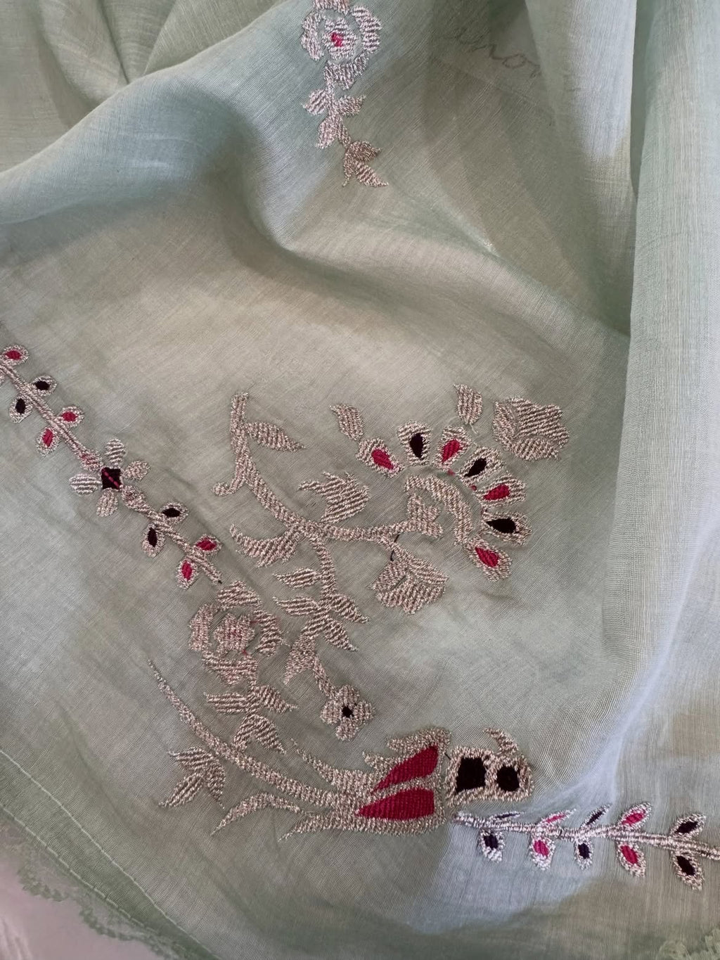 Pure Mul Cotton Chanderi Appliqué & Zari Work Suit Set