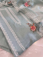 Pure Mul Chanderi Semi-Stitched Laser Cut & Parsi Work Suit Set