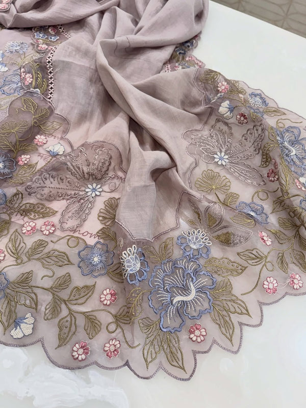 Pure mul chanderi thread work embroidered kurta and dupatta with lace detailing.