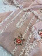 Pure Mul Chanderi Semi-Stitched Laser Cut & Parsi Work Suit Set