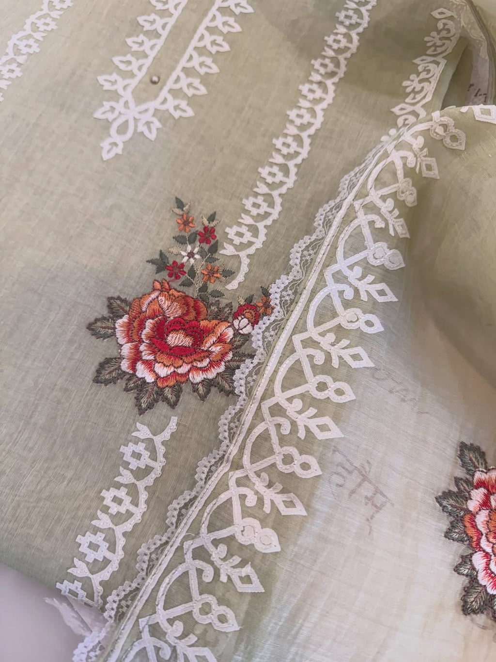 Pure Mul Chanderi Semi-Stitched Laser Cut & Parsi Work Suit Set