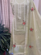 Pure Mul Chanderi Semi-Stitched Laser Cut & Parsi Work Suit Set