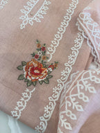 Pure Mul Chanderi Semi-Stitched Laser Cut & Parsi Work Suit Set