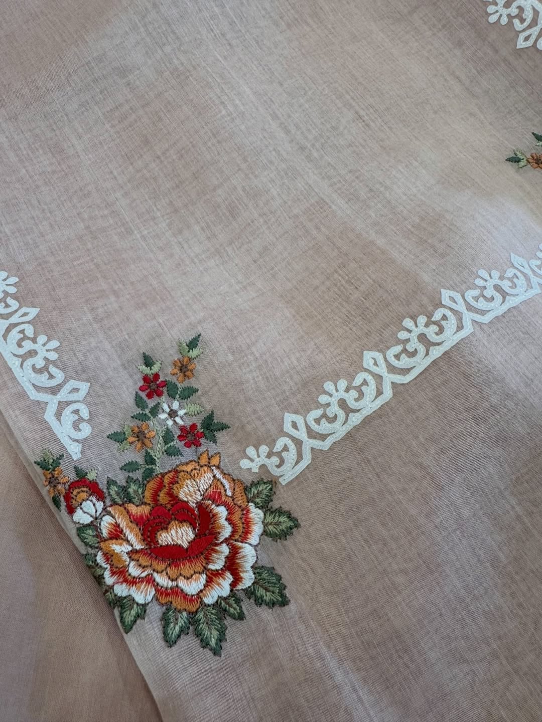 Pure Mul Chanderi Semi-Stitched Laser Cut & Parsi Work Suit Set