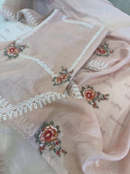 Pure Mul Chanderi Semi-Stitched Laser Cut & Parsi Work Suit Set