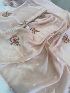 Pure Mul Chanderi Semi-Stitched Laser Cut & Parsi Work Suit Set