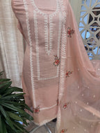 Pure Mul Chanderi Semi-Stitched Laser Cut & Parsi Work Suit Set